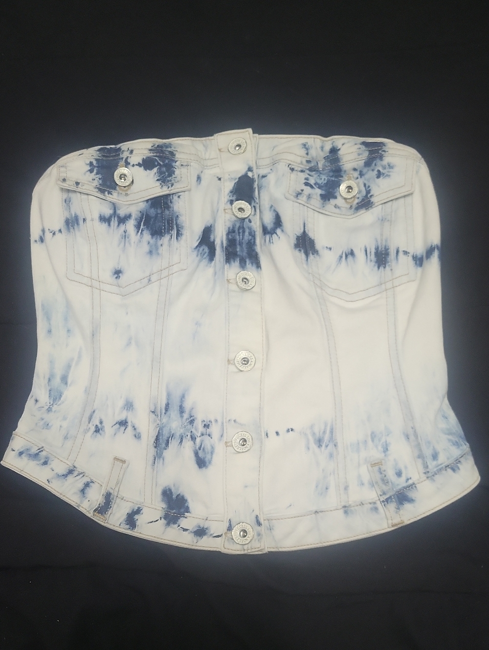 Upcycled GUESS Small Blue Acid Wash Denim Tube Top Button Front Corset Style